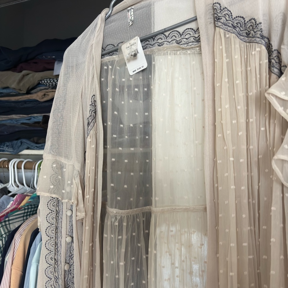 Free People Sheer Cream Long Kimono - Picture 7 of 7